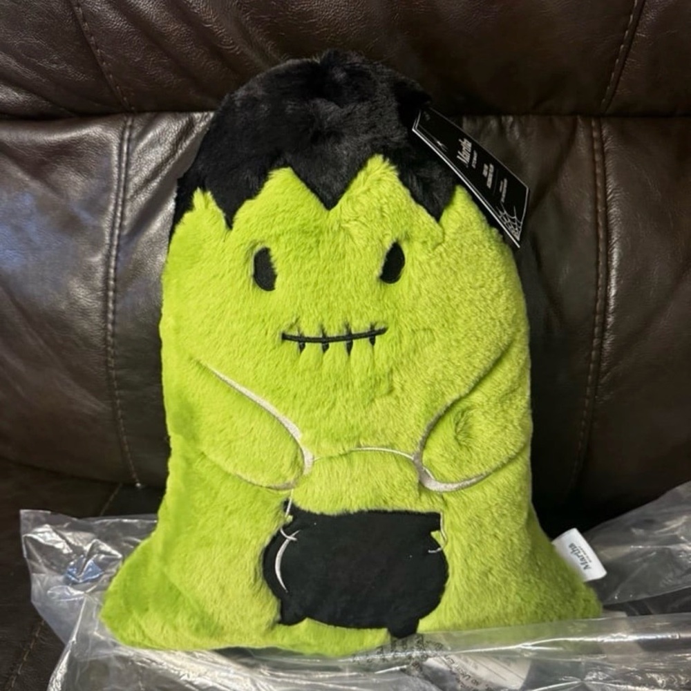 Green and Black Plush Frankenstein Halloween pillow